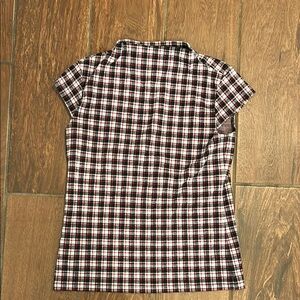 Ann Taylor size MP black white red plaid mock neck work top